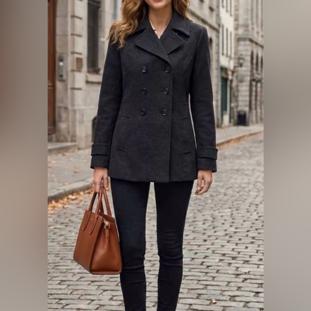 St. John's Bay Women's Black Double-Breasted Pea Coat